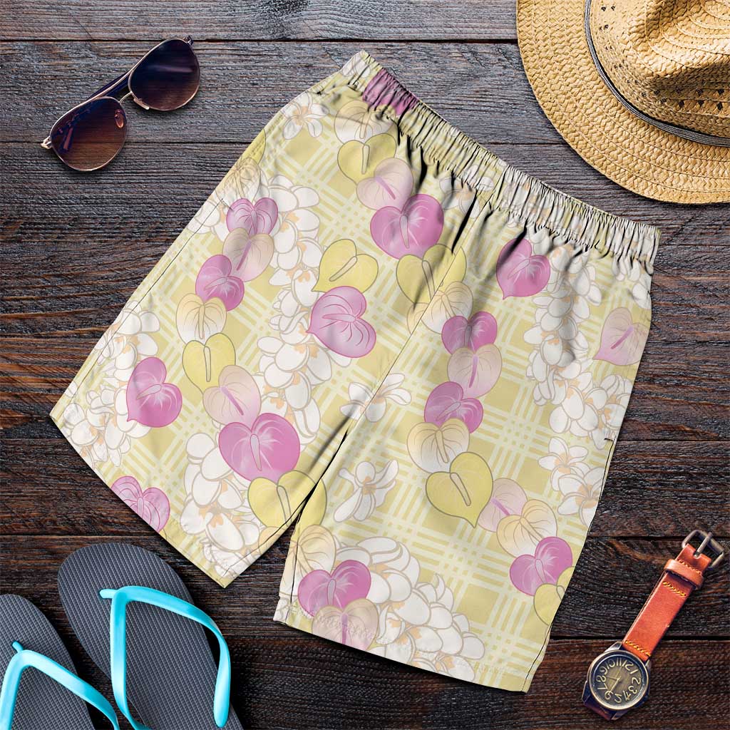 Anthurium Plumeria Lei Pastel Shorts for Men Yellow Hawaiian Splendid Palaka