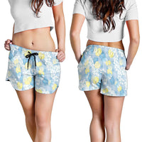 Anthurium Plumeria Lei Pastel Shorts for Women Blue Hawaiian Splendid Palaka