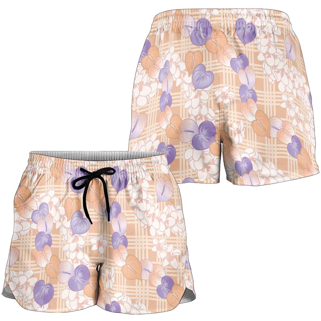 Anthurium Plumeria Lei Pastel Shorts for Women Orange Hawaiian Splendid Palaka