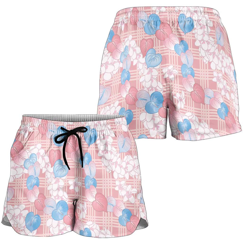 Anthurium Plumeria Lei Pastel Shorts for Women Pink Hawaiian Splendid Palaka