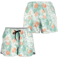 Anthurium Plumeria Lei Pastel Shorts for Women Teal Hawaiian Splendid Palaka