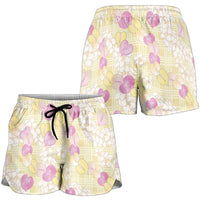 Anthurium Plumeria Lei Pastel Shorts for Women Yellow Hawaiian Splendid Palaka