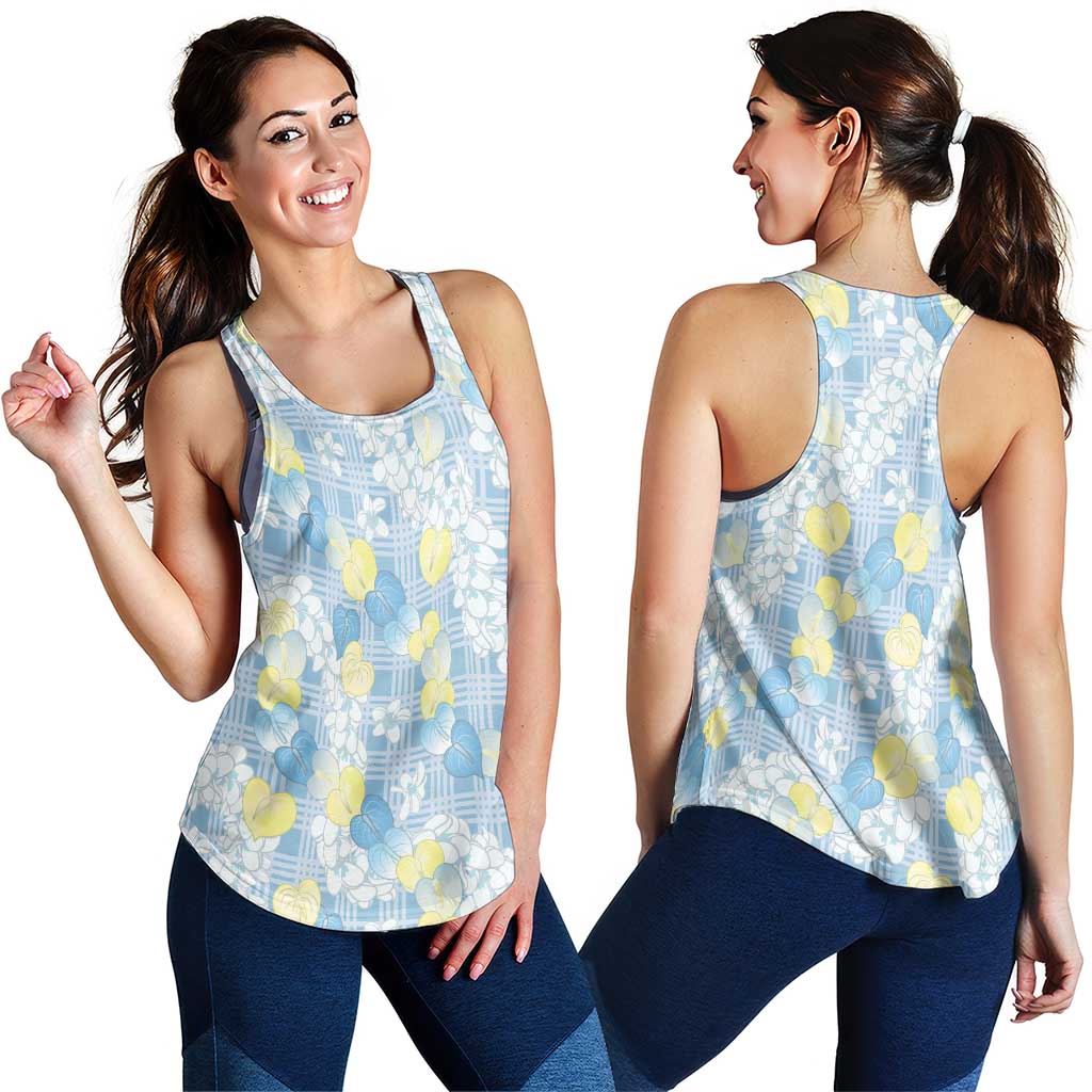 Anthurium Plumeria Lei Pastel Women Racerback Tank Blue Hawaiian Splendid Palaka