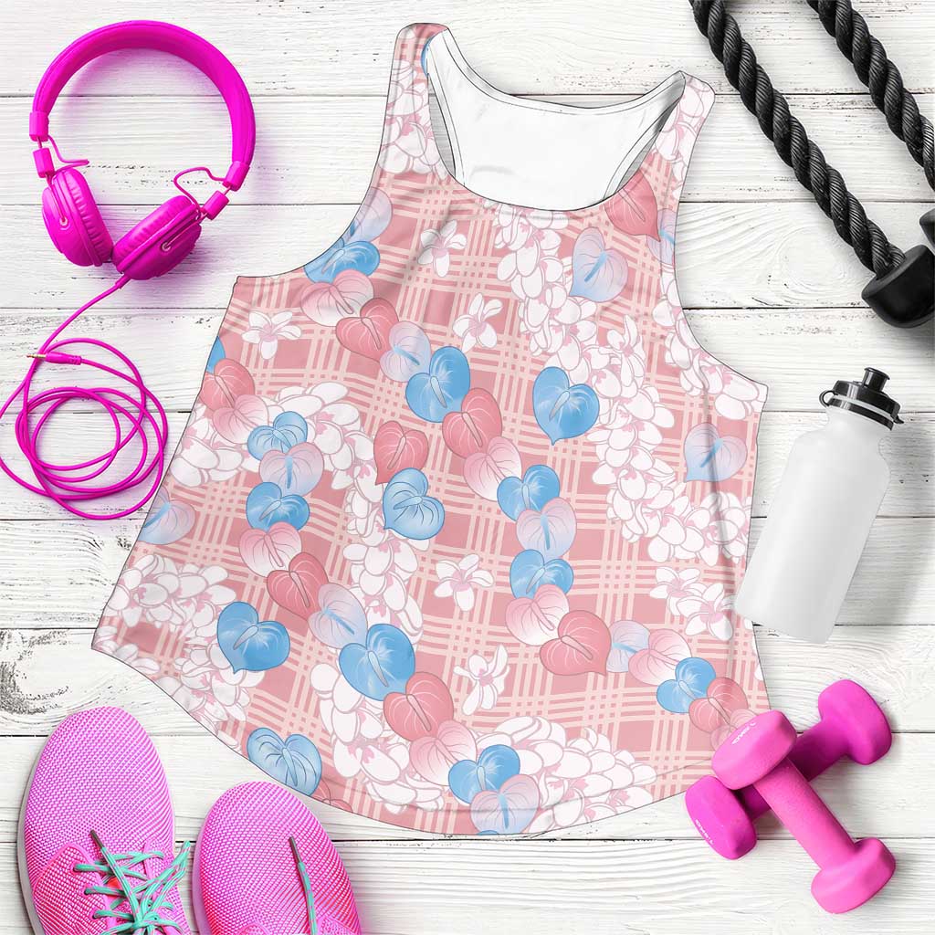 Anthurium Plumeria Lei Pastel Women Racerback Tank Pink Hawaiian Splendid Palaka