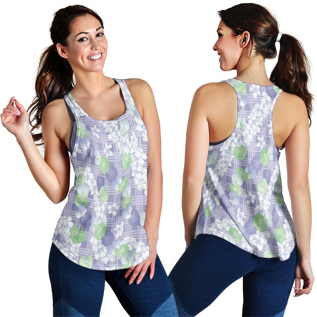 Anthurium Plumeria Lei Pastel Women Racerback Tank Purple Hawaiian Splendid Palaka