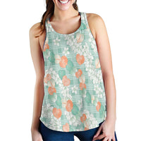 Anthurium Plumeria Lei Pastel Women Racerback Tank Teal Hawaiian Splendid Palaka