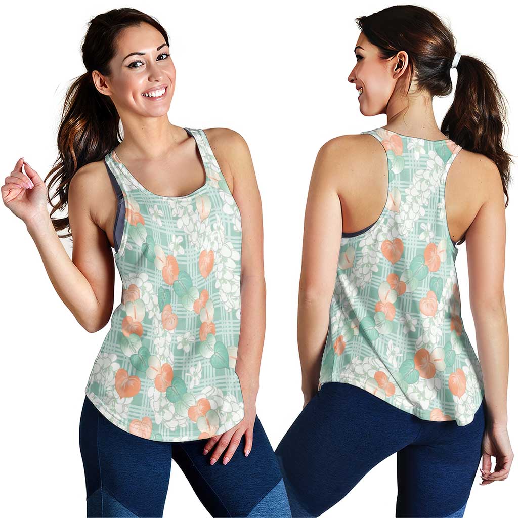 Anthurium Plumeria Lei Pastel Women Racerback Tank Teal Hawaiian Splendid Palaka