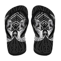 Aotearoa Kowhaiwhai Poutama Black Motif Flip Flops
