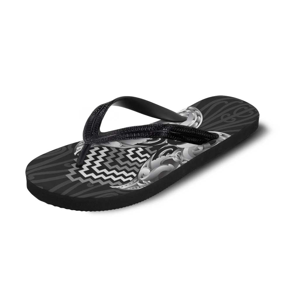 Aotearoa Kowhaiwhai Poutama Black Motif Flip Flops