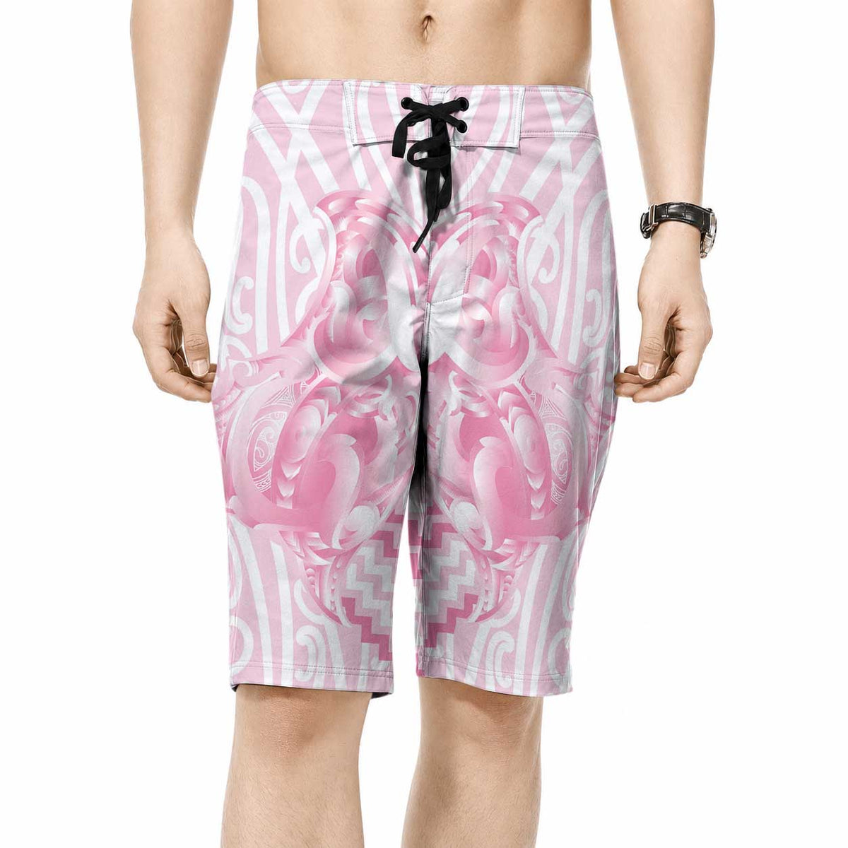 Aotearoa Kowhaiwhai Poutama Pink Motif Board Shorts