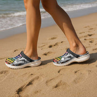 Aotearoa Kowhaiwhai Poutama Rainbow Motif Clogs Shoes