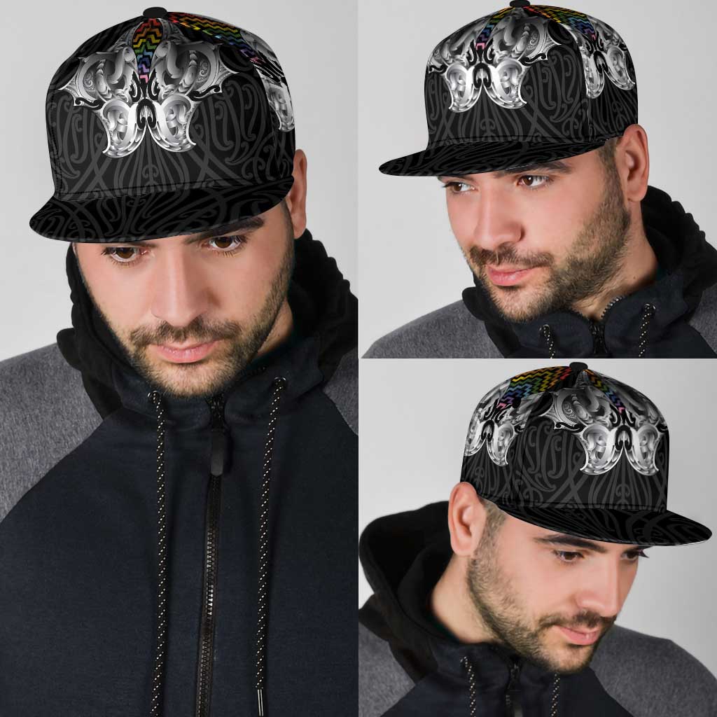 Aotearoa Kowhaiwhai Poutama Rainbow Motif Snapback Cap