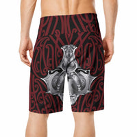 Aotearoa Kowhaiwhai Poutama Red Motif Board Shorts