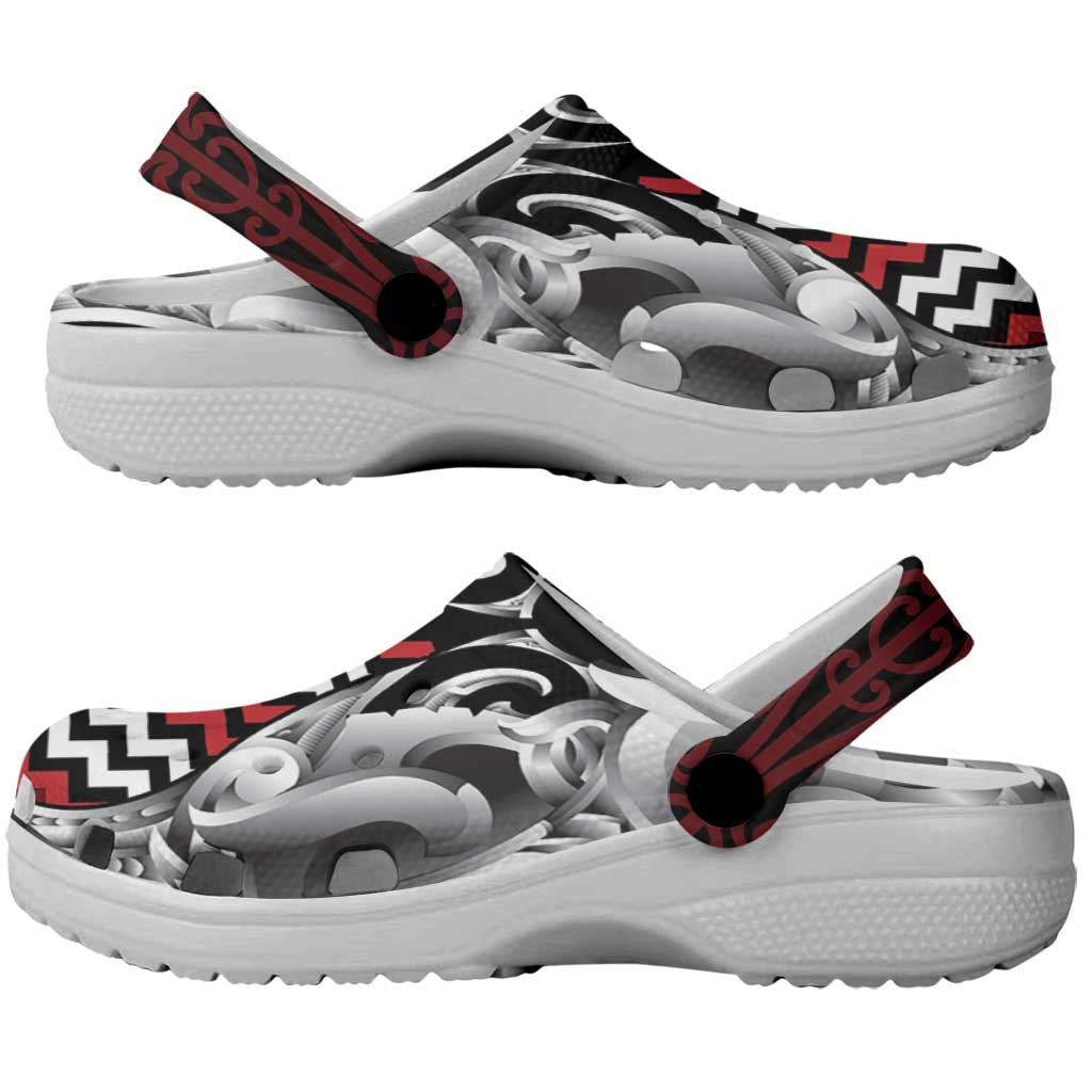 Aotearoa Kowhaiwhai Poutama Red Motif Clogs Shoes