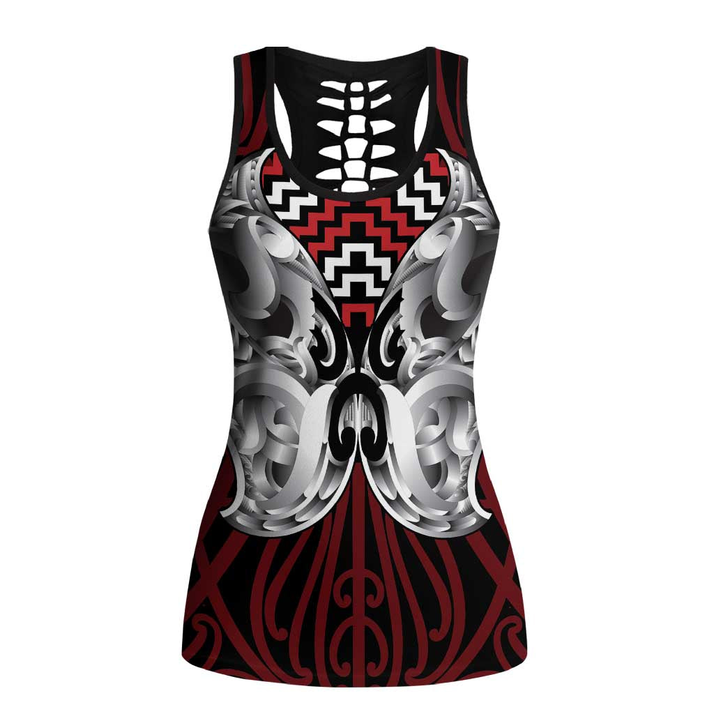 Aotearoa Kowhaiwhai Poutama Red Motif Hollow Tank Top