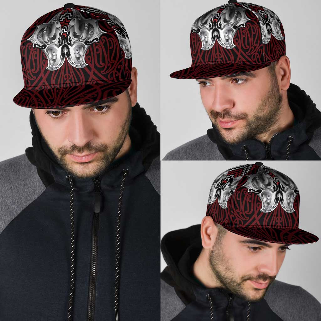 Aotearoa Kowhaiwhai Poutama Red Motif Snapback Cap