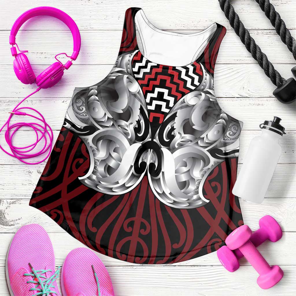 Aotearoa Kowhaiwhai Poutama Red Motif Women Racerback Tank