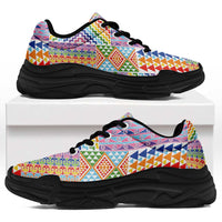 Aotearoa Kowhaiwhai Taniko Patchwork Rainbow Motifs Chunky Sneakers