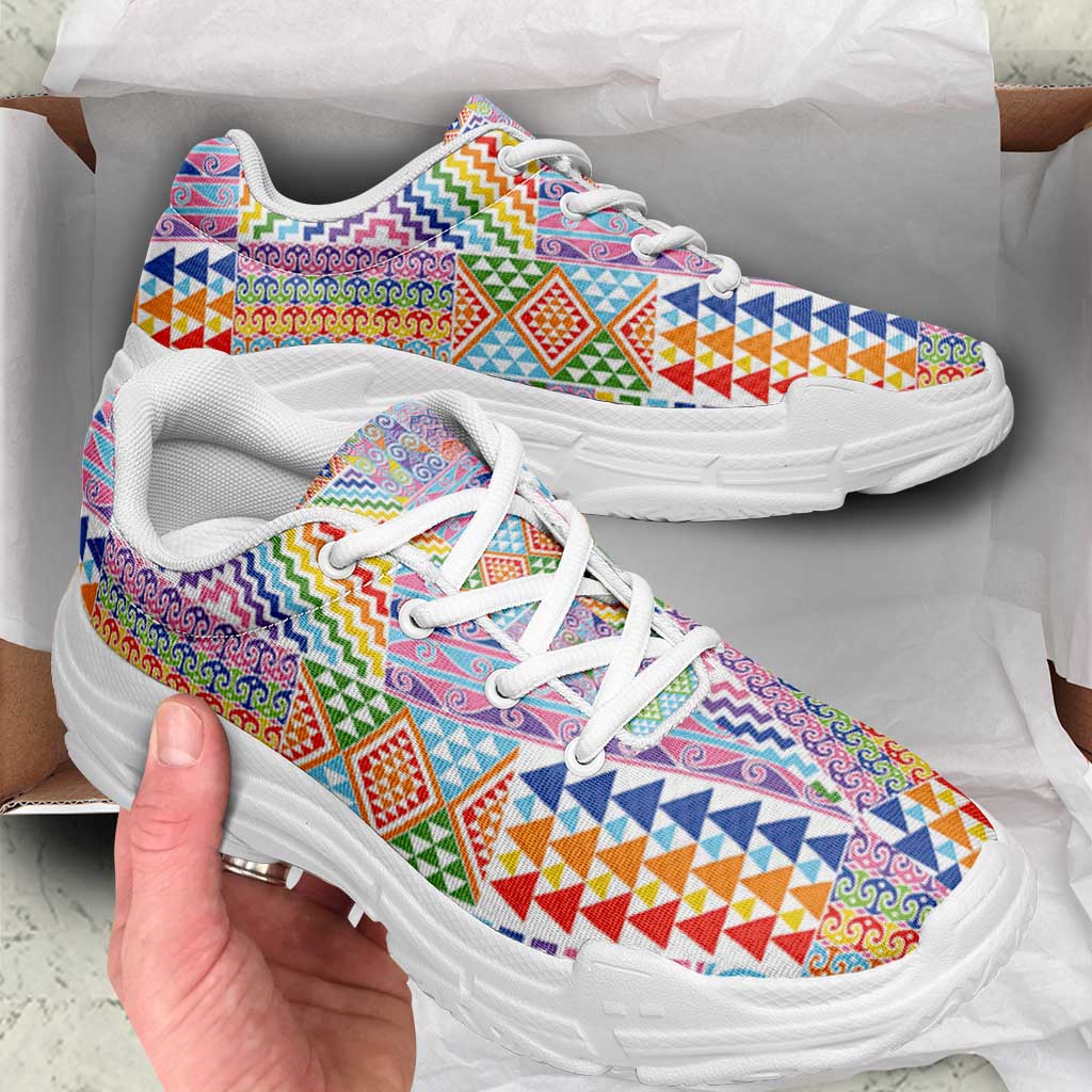 Aotearoa Kowhaiwhai Taniko Patchwork Rainbow Motifs Chunky Sneakers