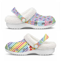 Aotearoa Kowhaiwhai Taniko Patchwork Rainbow Motifs Fleece Clogs