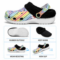Aotearoa Kowhaiwhai Taniko Patchwork Rainbow Motifs Fleece Clogs