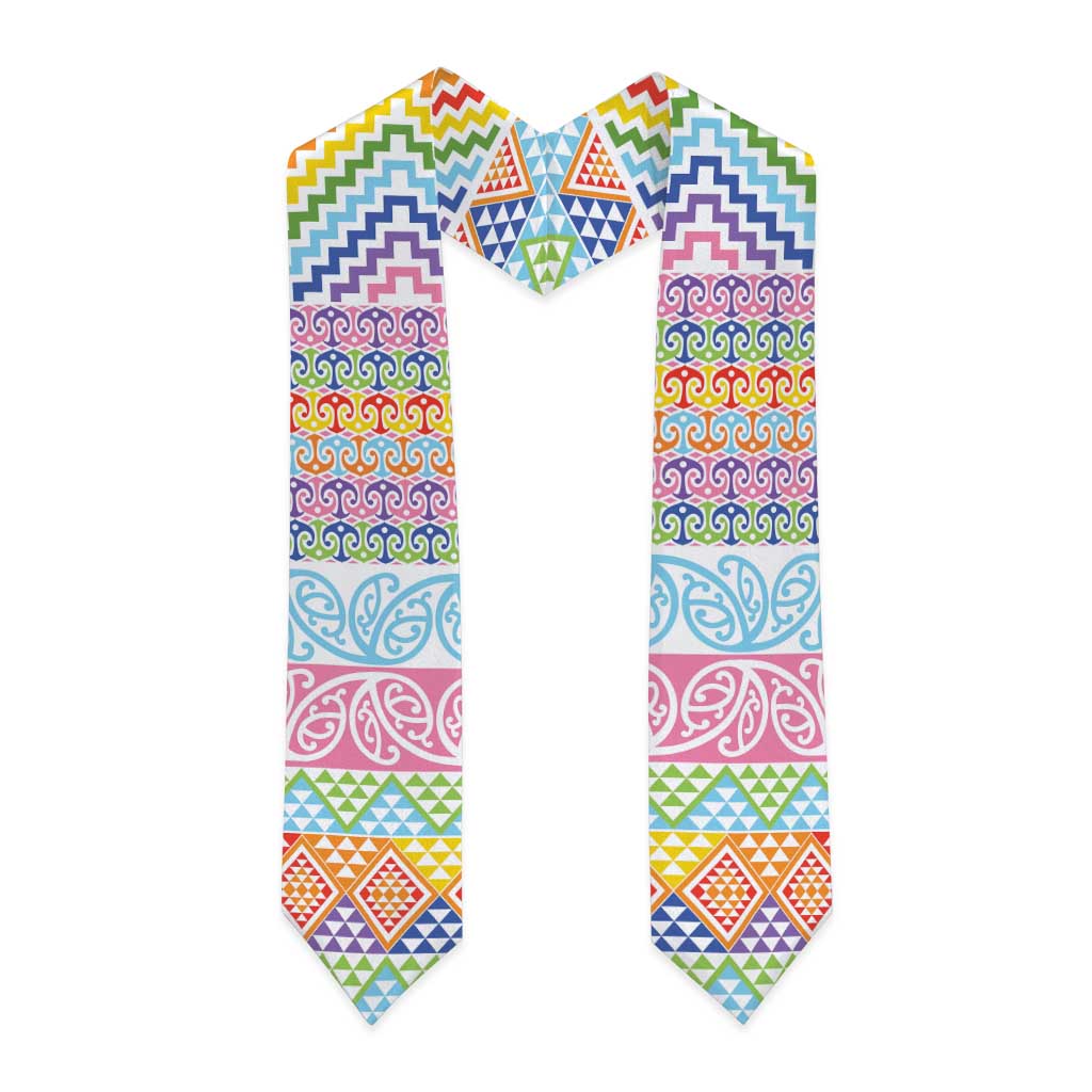 Aotearoa Kowhaiwhai Taniko Patchwork Rainbow Motifs Graduation Stole