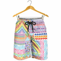 Aotearoa Kowhaiwhai Taniko Patchwork Rainbow Motifs Shorts for Men