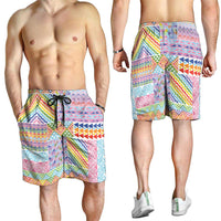 Aotearoa Kowhaiwhai Taniko Patchwork Rainbow Motifs Shorts for Men
