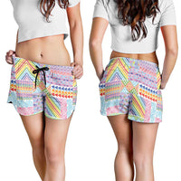 Aotearoa Kowhaiwhai Taniko Patchwork Rainbow Motifs Shorts for Women