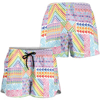 Aotearoa Kowhaiwhai Taniko Patchwork Rainbow Motifs Shorts for Women