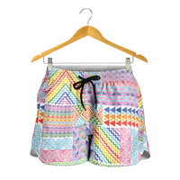 Aotearoa Kowhaiwhai Taniko Patchwork Rainbow Motifs Shorts for Women