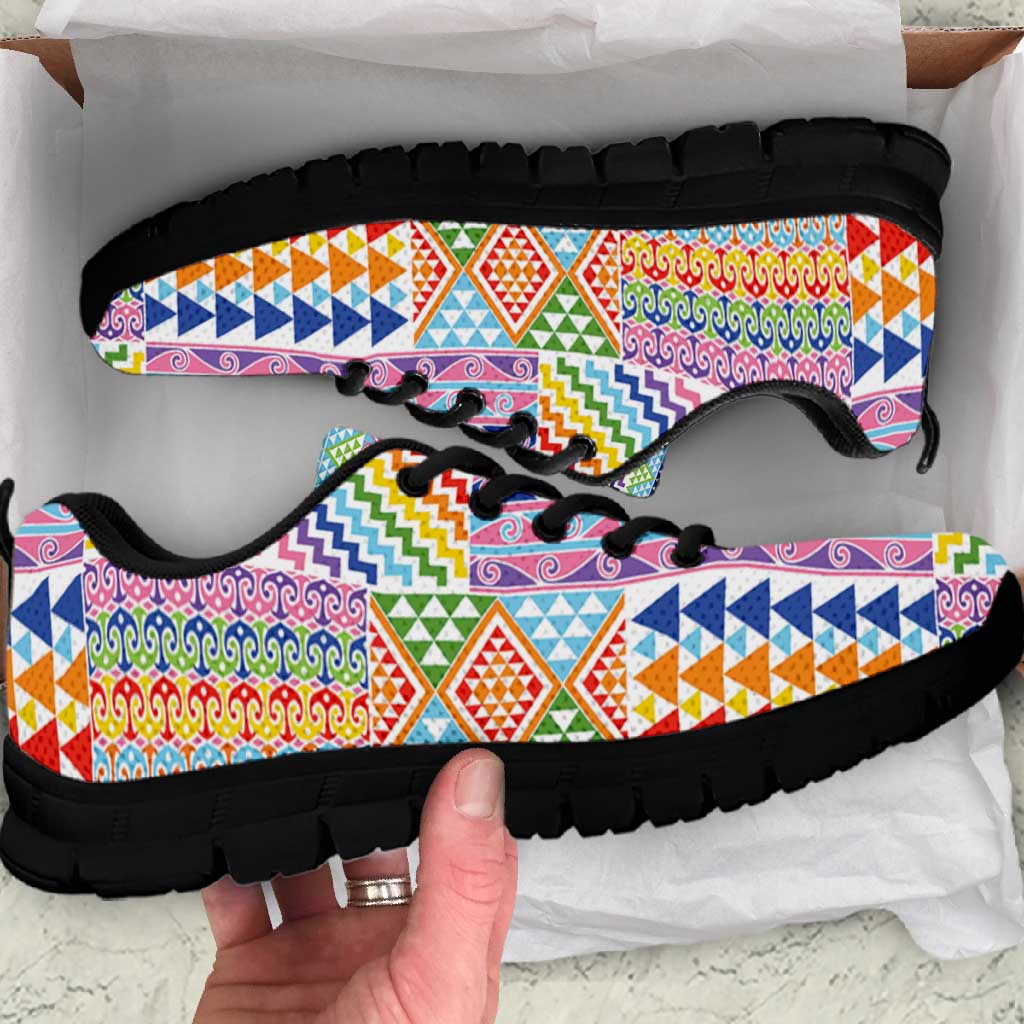 Aotearoa Kowhaiwhai Taniko Patchwork Rainbow Motifs Sneakers