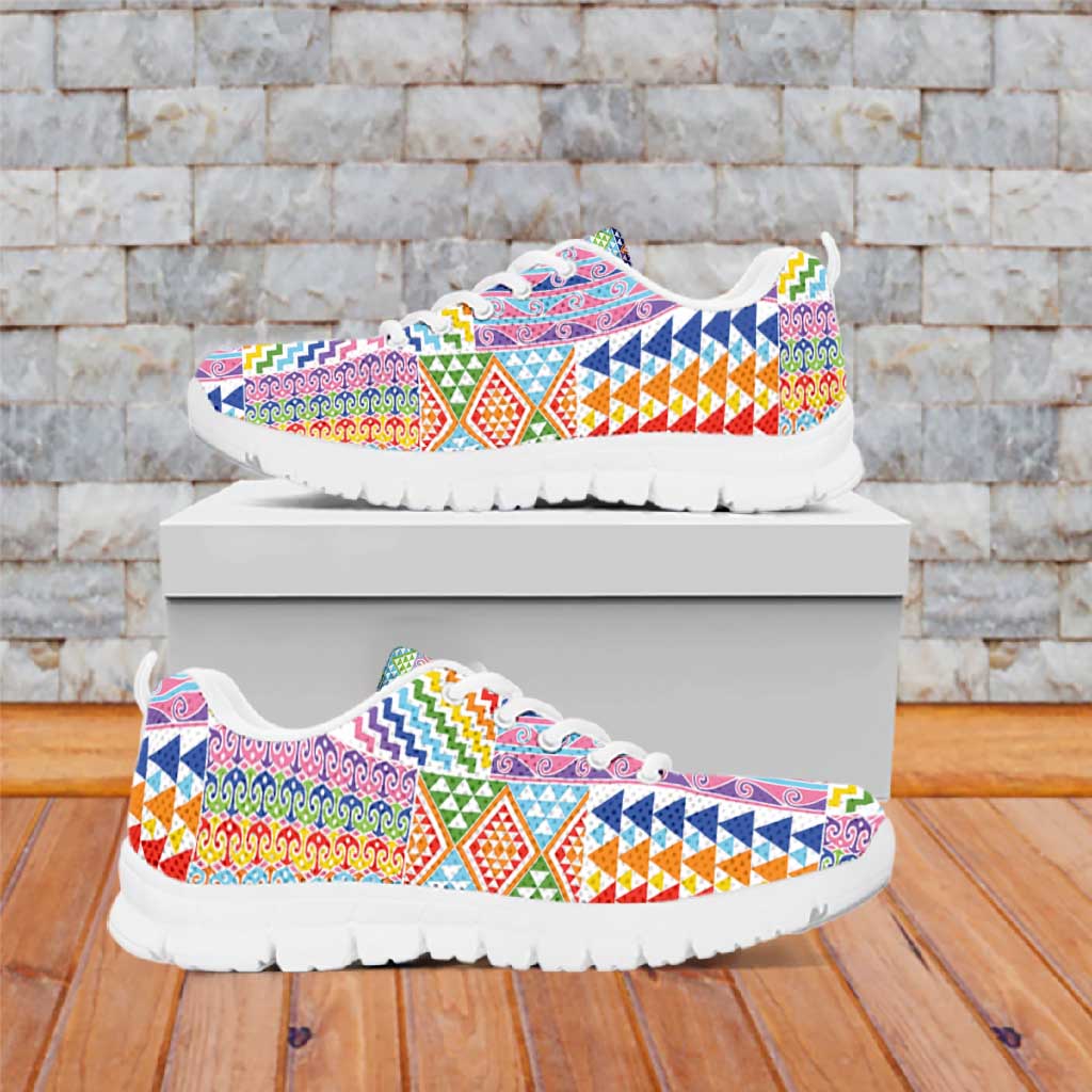 Aotearoa Kowhaiwhai Taniko Patchwork Rainbow Motifs Sneakers