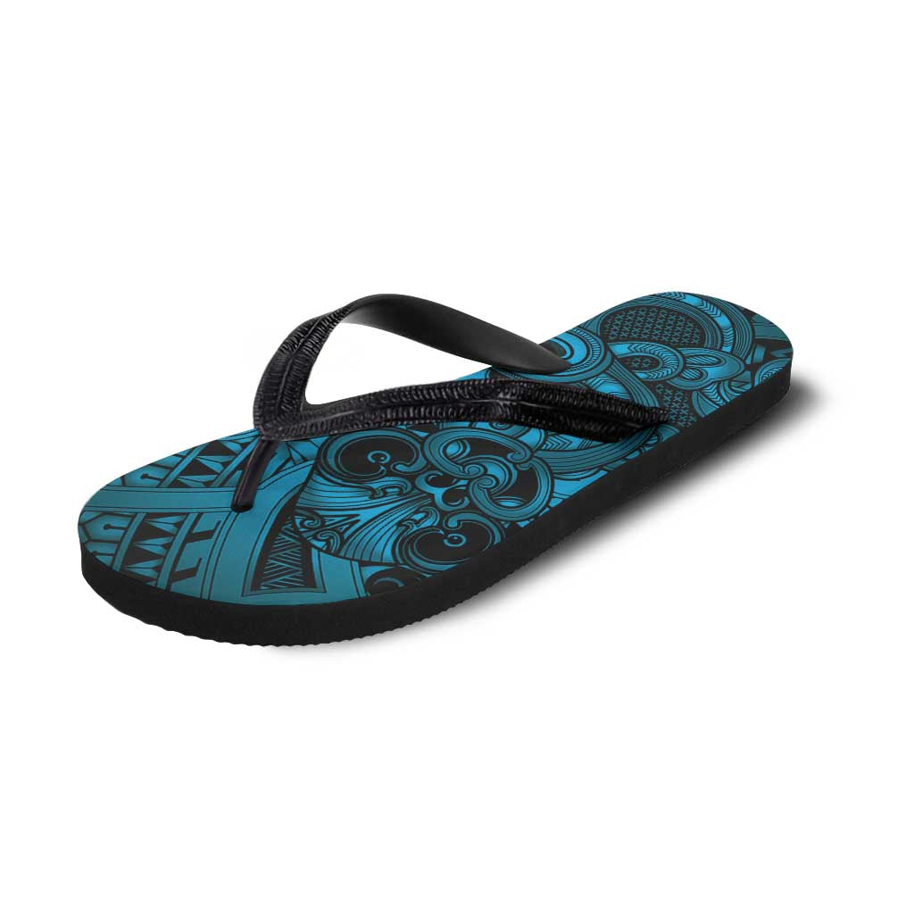 Aotearoa Maori Hei Tiki Flip Flops Kikorangi Kowhaiwhai Puhoro Motif