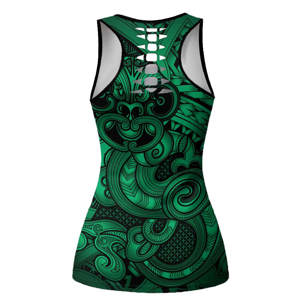 Aotearoa Maori Hei Tiki Hollow Tank Top Kakariki Kowhaiwhai Puhoro Motif