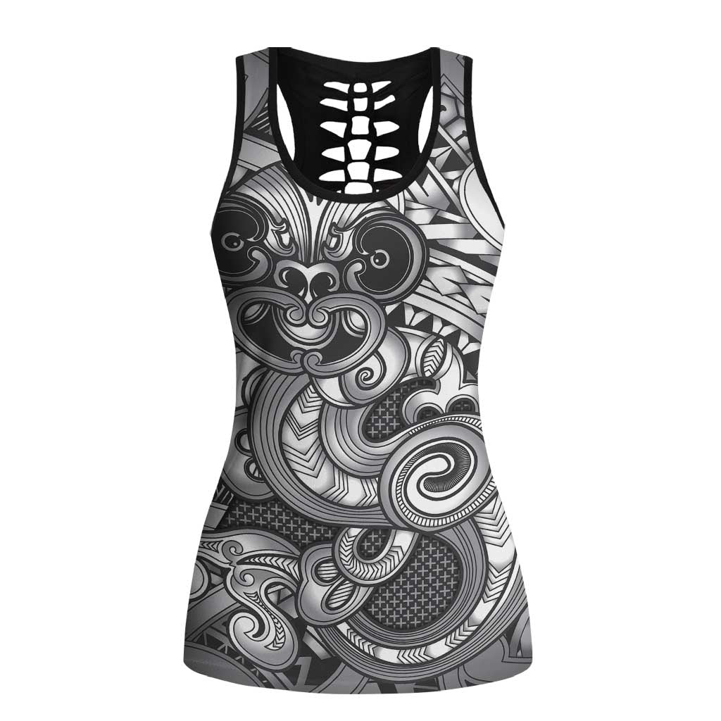 Aotearoa Maori Hei Tiki Hollow Tank Top Kiwikiwi Kowhaiwhai Puhoro Motif LT9 Female Grey - Polynesian Pride