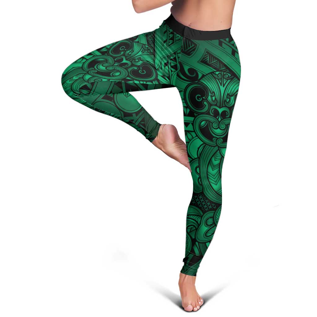 Aotearoa Maori Hei Tiki Leggings Kakariki Kowhaiwhai Puhoro Motif