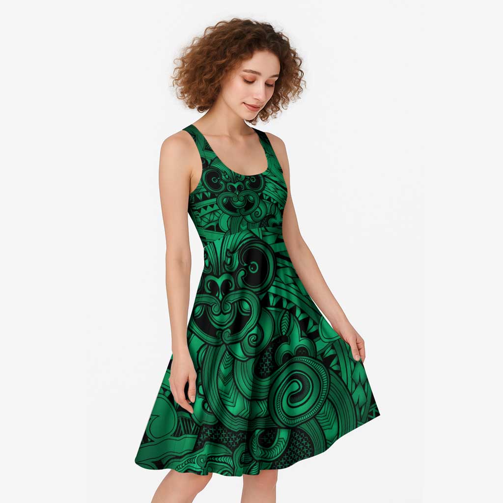 Aotearoa Maori Hei Tiki Midi Dress Kakariki Kowhaiwhai Puhoro Motif