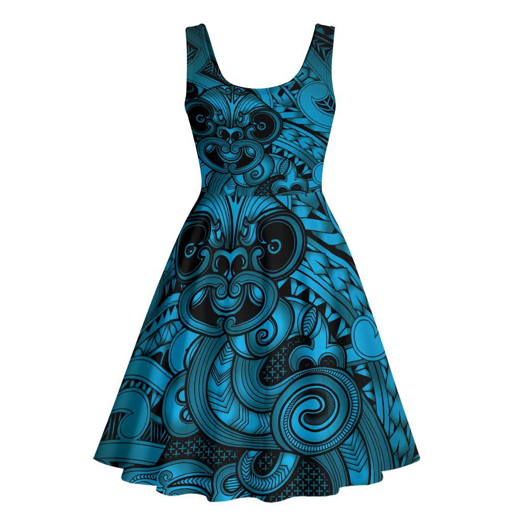 Aotearoa Maori Hei Tiki Midi Dress Kikorangi Kowhaiwhai Puhoro Motif