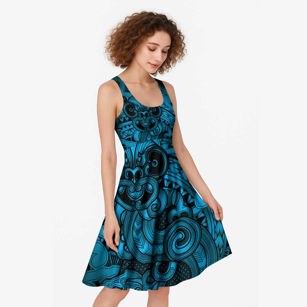 Aotearoa Maori Hei Tiki Midi Dress Kikorangi Kowhaiwhai Puhoro Motif
