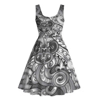 Aotearoa Maori Hei Tiki Midi Dress Kiwikiwi Kowhaiwhai Puhoro Motif