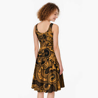 Aotearoa Maori Hei Tiki Midi Dress Koura Kowhaiwhai Puhoro Motif