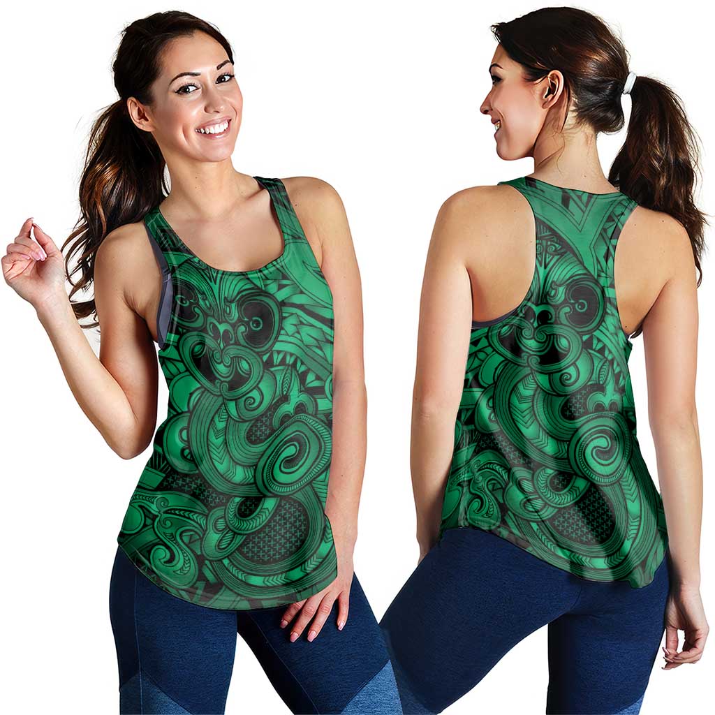 Aotearoa Maori Hei Tiki Women Racerback Tank Kakariki Kowhaiwhai Puhoro Motif LT9 - Polynesian Pride