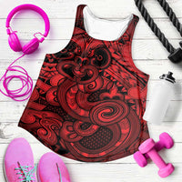 Aotearoa Maori Hei Tiki Women Racerback Tank Whero Kowhaiwhai Puhoro Motif LT9 Red - Polynesian Pride