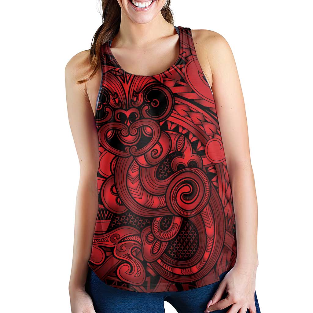 Aotearoa Maori Hei Tiki Women Racerback Tank Whero Kowhaiwhai Puhoro Motif LT9 - Polynesian Pride