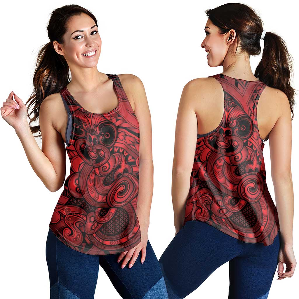 Aotearoa Maori Hei Tiki Women Racerback Tank Whero Kowhaiwhai Puhoro Motif LT9 - Polynesian Pride
