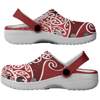 Aotearoa Maori Koru Curves Clogs Shoes Silver Ferns - Crimson Red