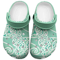 Aotearoa Maori Koru Curves Clogs Shoes Silver Ferns - Mint