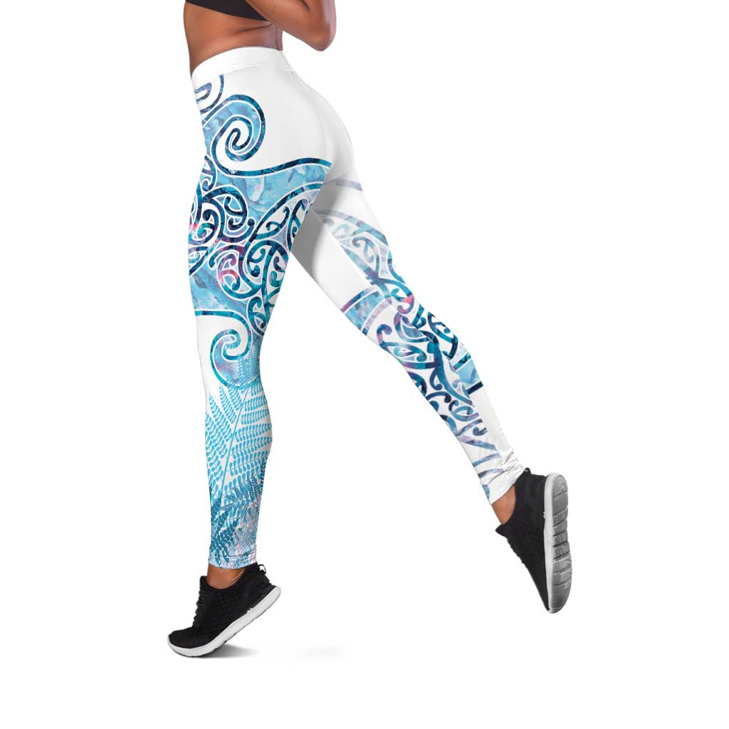 Aotearoa Maori Koru Curves Leggings Aqua Paua Shell