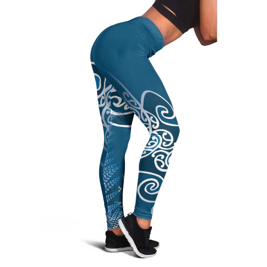 Aotearoa Maori Koru Curves Leggings Silver Ferns - Navy Blue